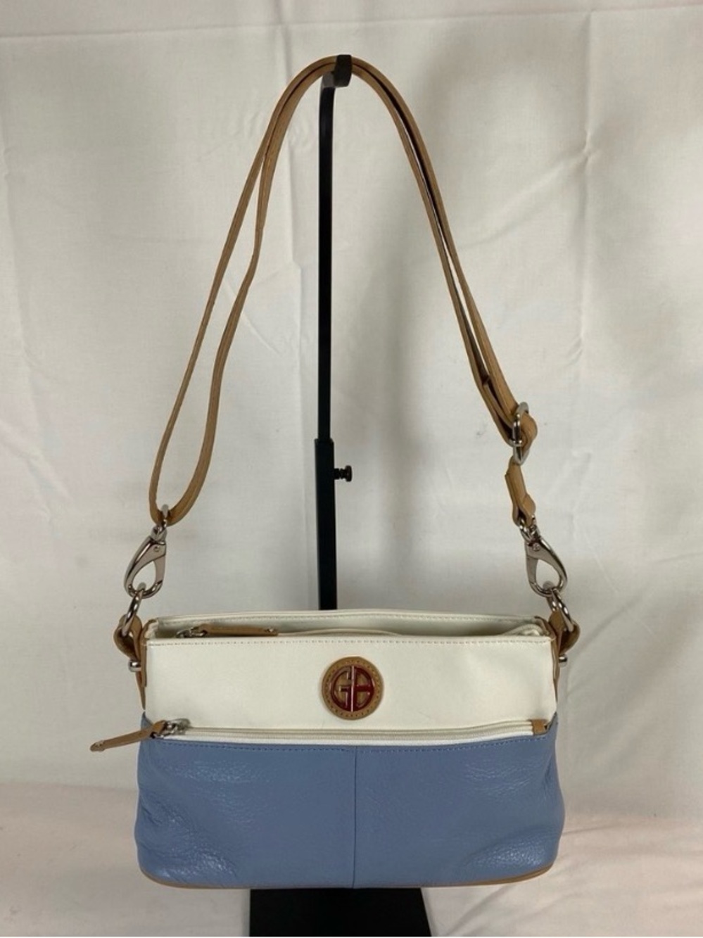 Gianni Bernini Blue Ivory Colorblock Leather Crossbody Shoulder Bag